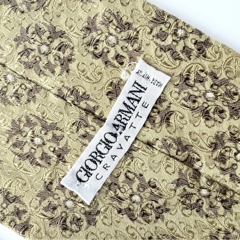 Vintage Giorgio Armani Cravatte Silk Tie Made in Italy Golden Olive Khaki